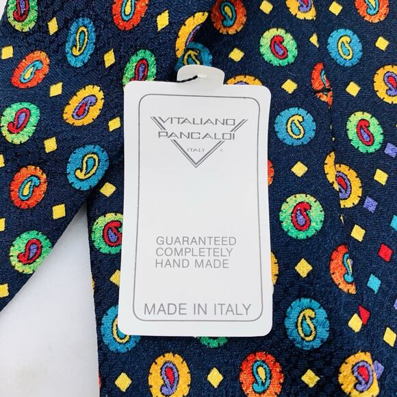 VITALIANO PANCALDI 100% Silk Tie 54” x 4” Multi Diamonds Paisley on Navy NWT - Picture 9 of 11